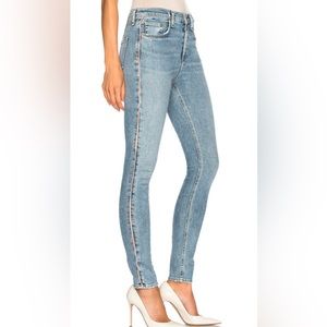 Rag & Bone distressed high rise skinny Jean with frayed side stripe